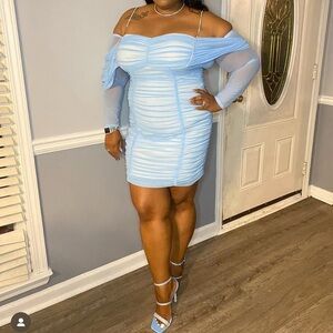 Fashion Nova Light Blue Off-Shoulder Dress